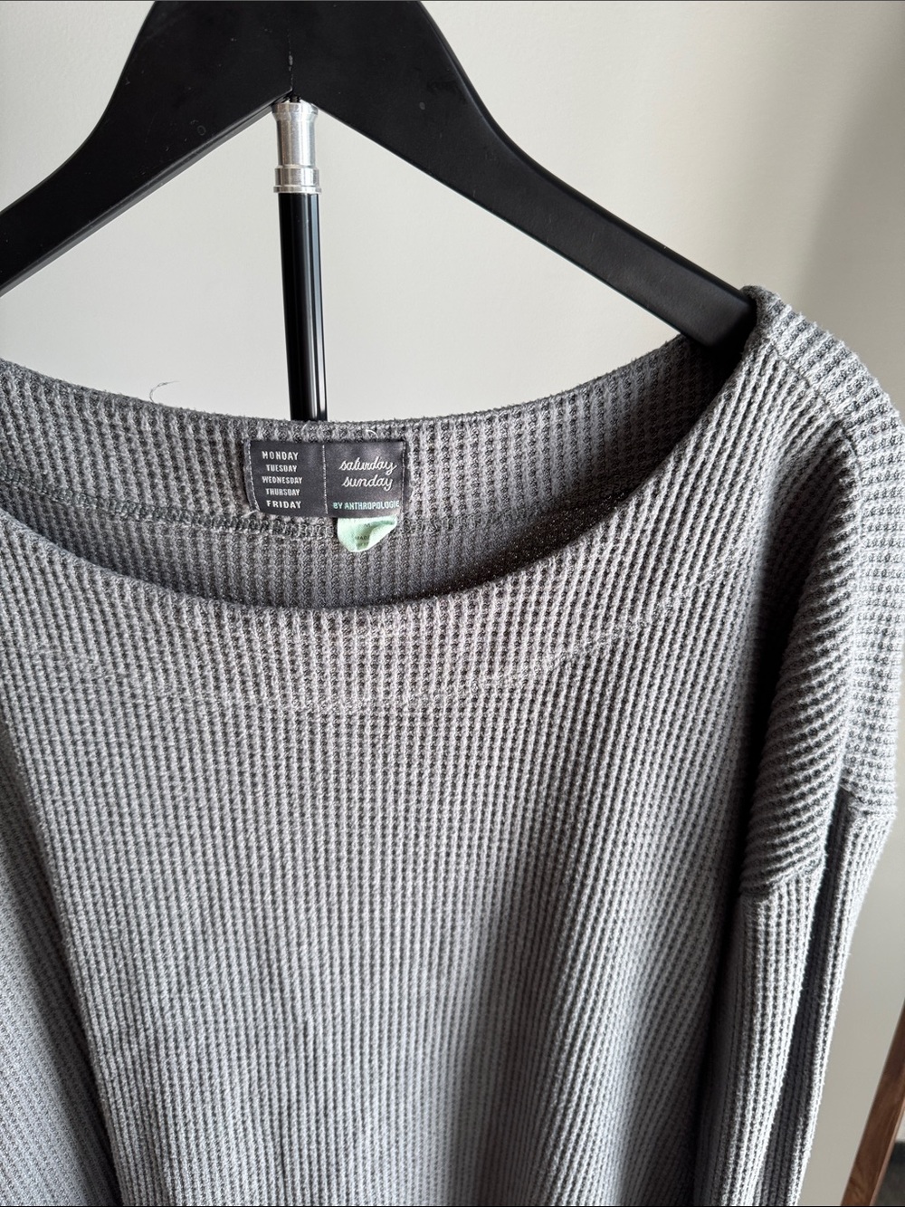 Gray Anthro Waffle-Knit Long-Sleeve Sweater - Picture 2 of 7